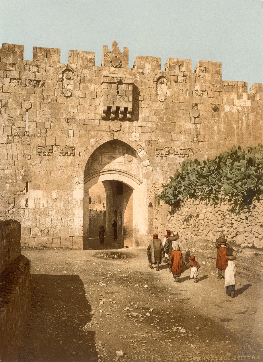 St. Stephens Gate, más néven Lions Gate, Jeruzsálem, 1880-1900 körül (photochrom) alkotó: Swiss Photographer