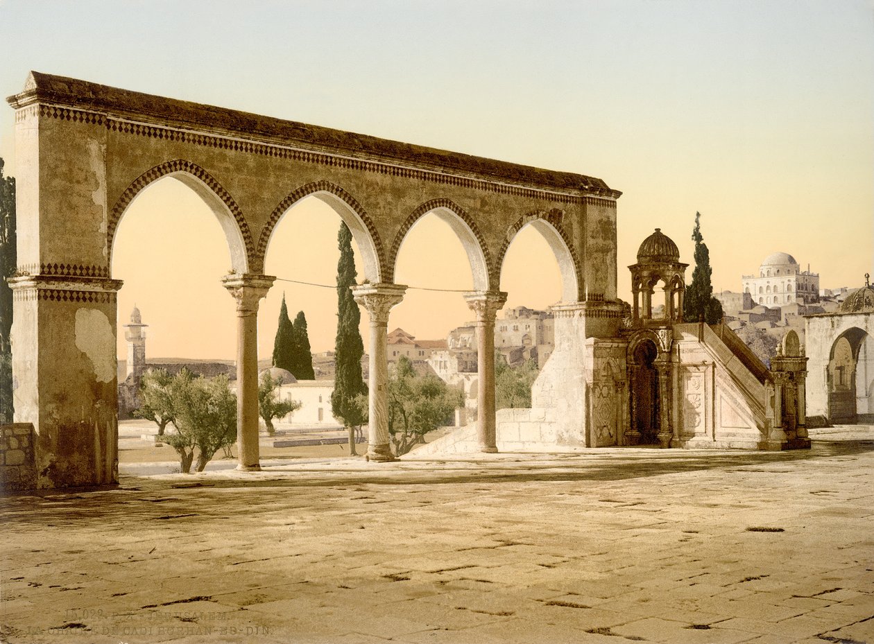 Templom-hegy – Sziklakupola esplanádja, Jeruzsálem, 1880-1900 (photochrom) alkotó: Swiss Photographer