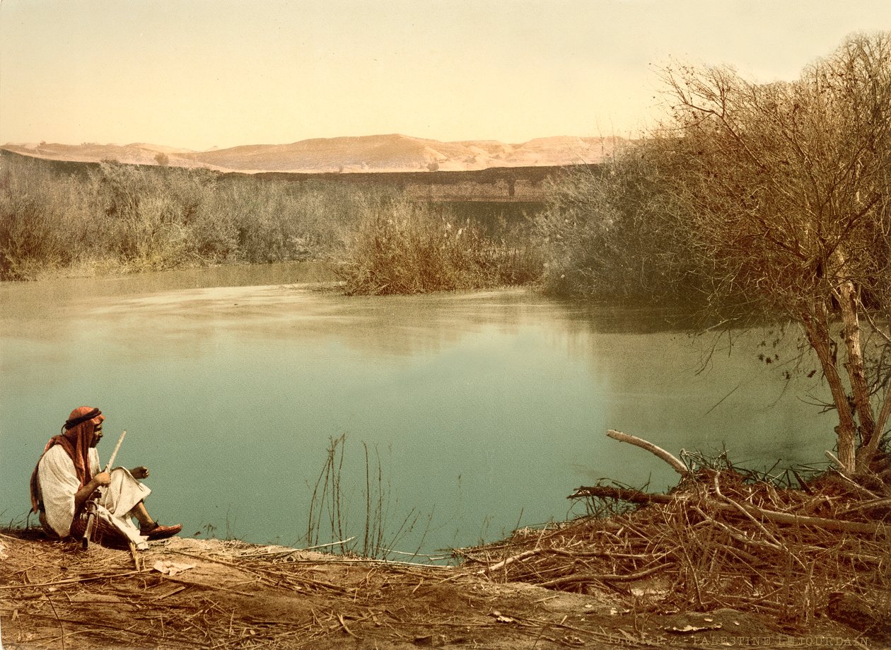 A Jordán folyó keletre néz Transzjordánia felé, 1880-1900 körül (fotókróm) alkotó: Swiss Photographer