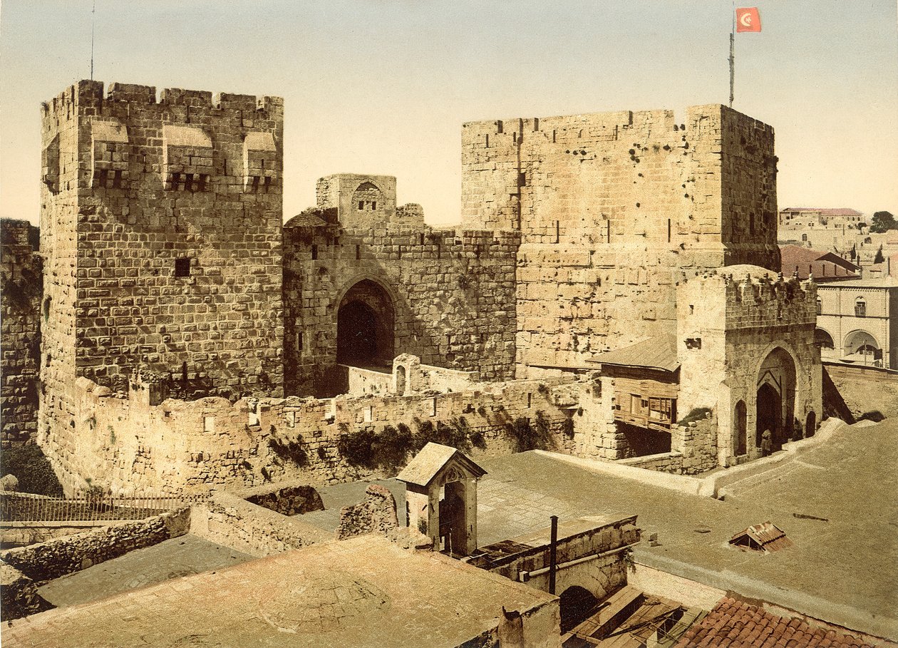 Kilátás a Citadella bejáratára, Jeruzsálem, 1880-1900 (photochrom) alkotó: Swiss Photographer