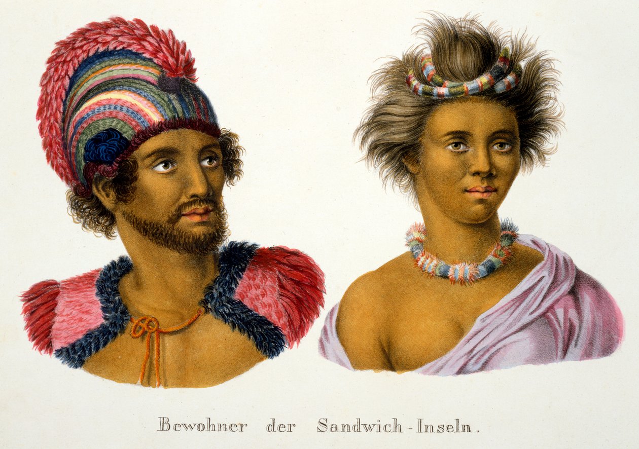 A Csendes-óceáni Sandwich-szigetek bennszülöttei az Ethnological Study of Various Racial Types from Various Contentsentsből, C.I. Brodtmann, 1824 alkotó: Swiss School