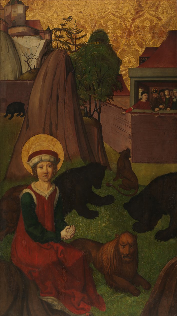 Praenestei Szent Agapitus az Arénában, int. Szent Agapitus lefejezése..., 1500-1505. alkotó: Swiss Painter
