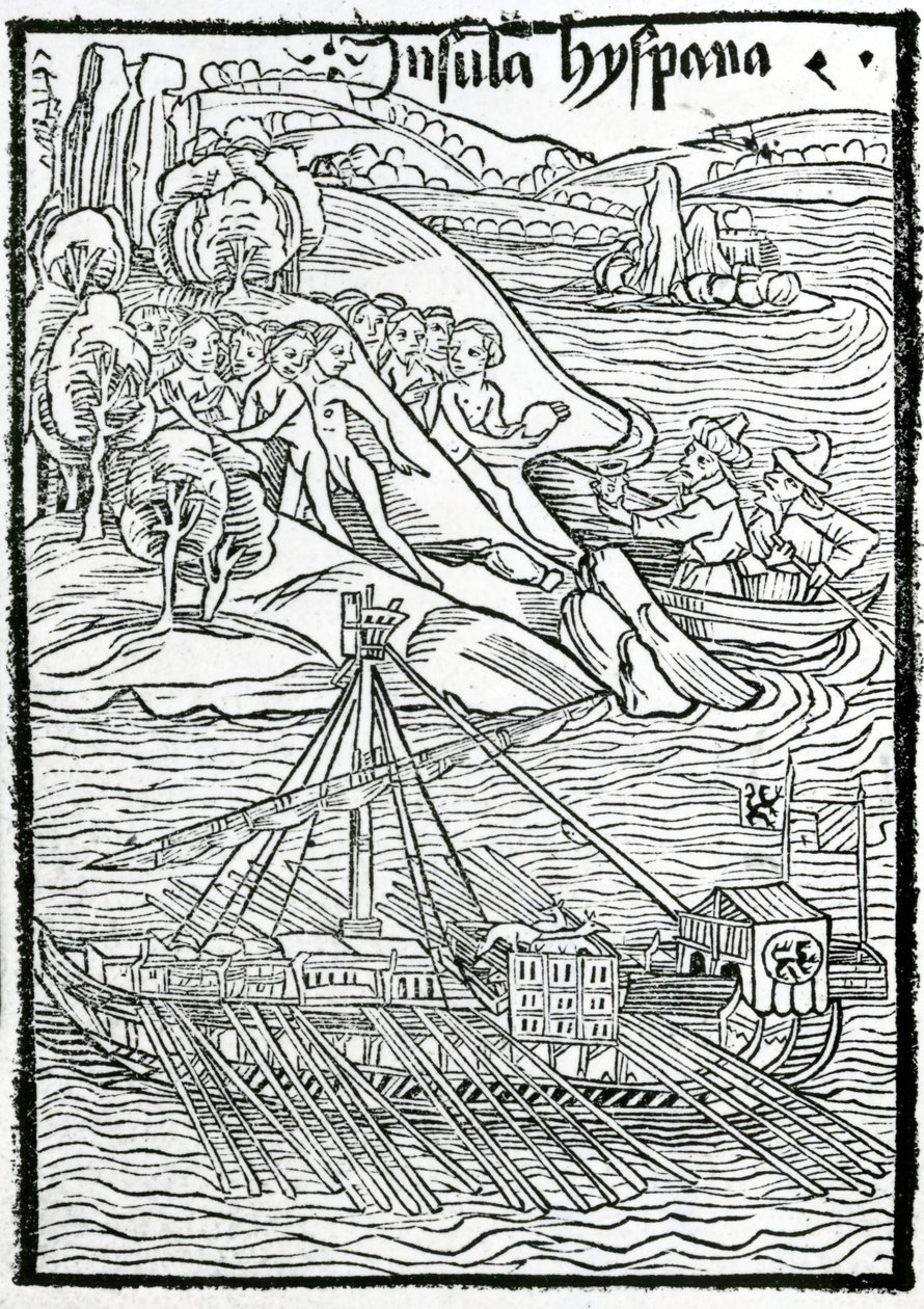 Columbus Caravel érkezése Hispaniola szigetére alkotó: Swiss School