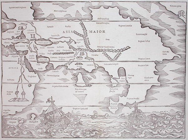 Asia Major, Caius Julius Solinus „Polyhistor, rerum toto orbe memorabilium...” című könyvéből, Bázel 1543-ban (fametszet) alkotó: Swiss School