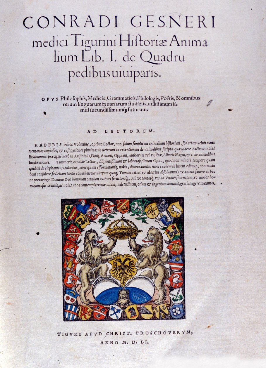 Conrad Gesner „Historia Animalium” című művének előképe alkotó: Swiss School