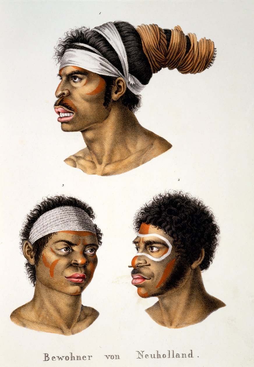 Natives of the New Holland (Ausztrália), az Ethnological Study of Various Racial Types from Various Contentsents, C.I. Brodtmann, 1824 alkotó: Swiss School