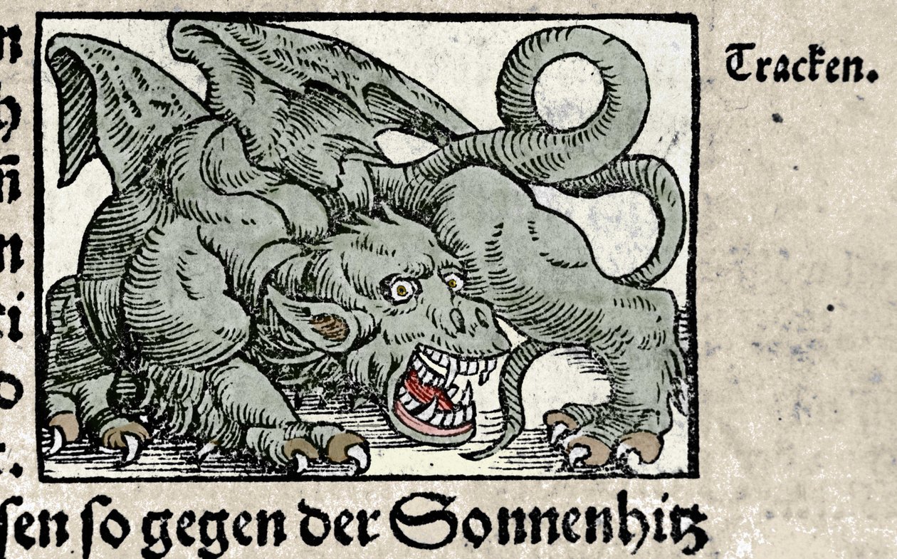 Sárkány ábrázolása: metszet Johann Stumpff „Den Noble Strict Best Fromen” című művéből. 1550 alkotó: Swiss School