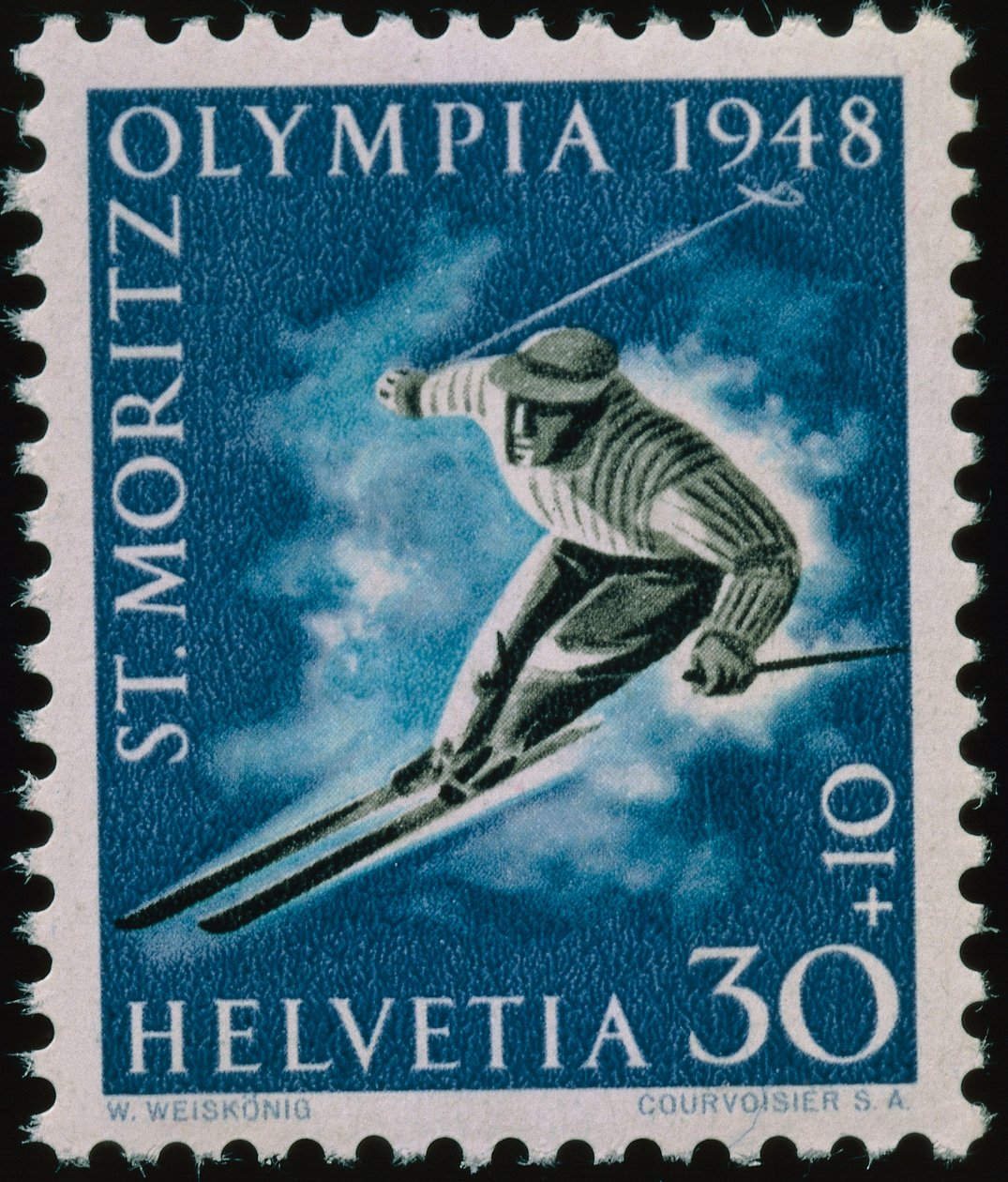 Bélyeg az 1948. évi téli olimpiai játékok emlékére alkotó: Swiss School