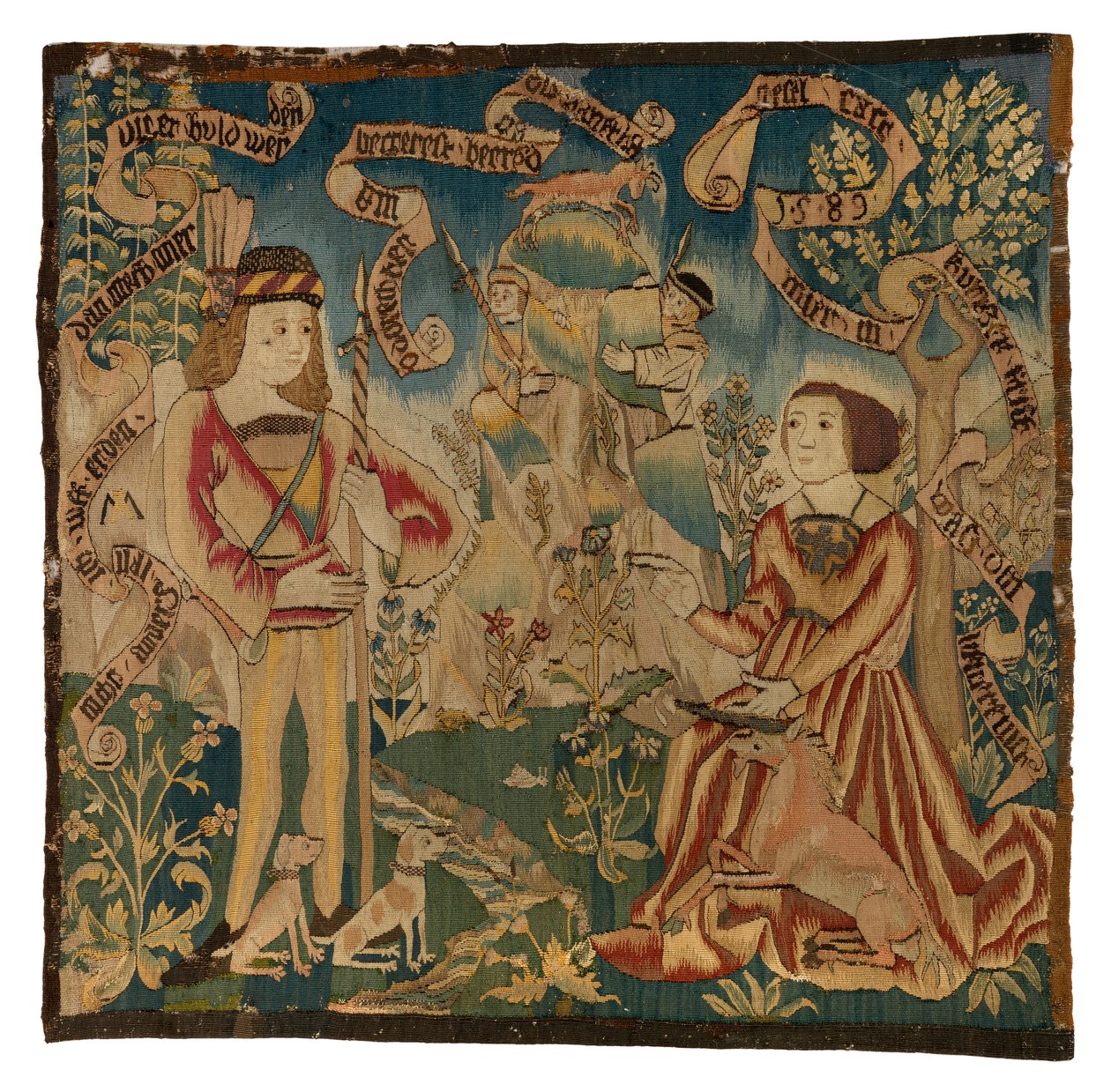 Tapestry panel depicting the Hunt of the Unicorn, made in Switzerland or Upper Rhineland alkotó: Swiss School