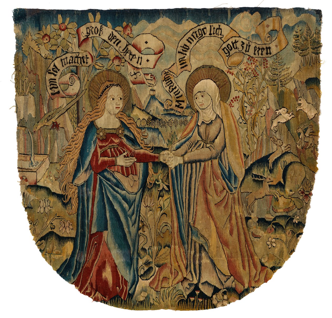 A látogatást ábrázoló gobelintábla 1500 körül (gyapjú, selyem, fém és arany) alkotó: Swiss School