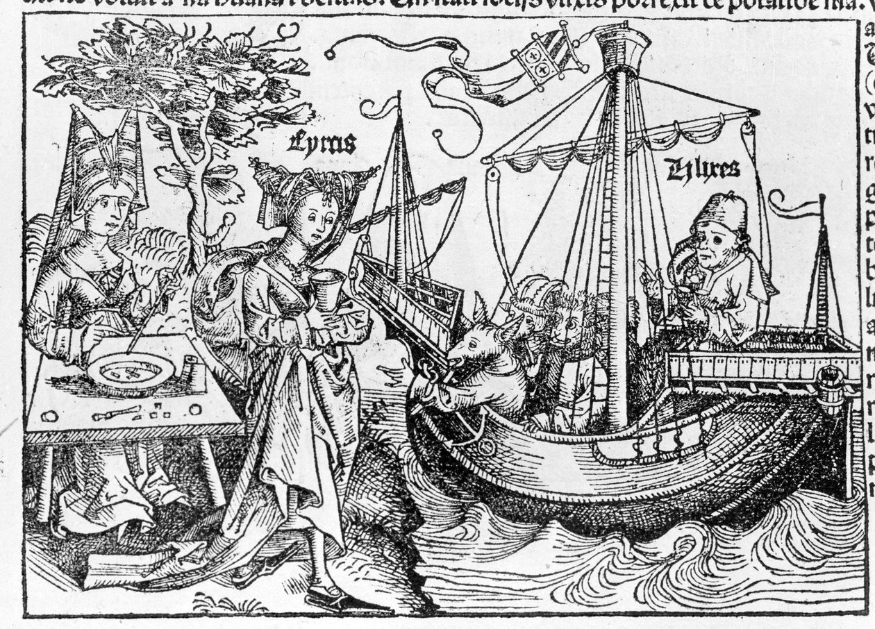 Ulysses-t és társait disznókká változtatta Circe bűvész – Sebastian Munster „” Cosmographiájában”, Basel 1558 alkotó: Swiss School