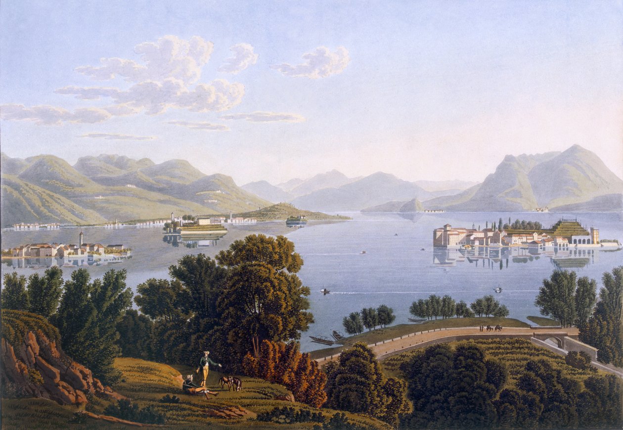 Kilátás a Maggiore-tóra és a Borrome-szigetekre, a Voyage Pittoresque de Geneve a Milanból, 1819 alkotó: Swiss School