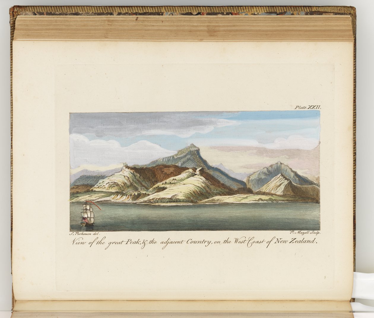 Kilátás a Nagy Csúcsra, illusztráció a Déli-tengeri utazás folyóiratából: Őfelsége hajón, az Endeavourban, 1794 (kézzel színezett metszet) alkotó: Sydney