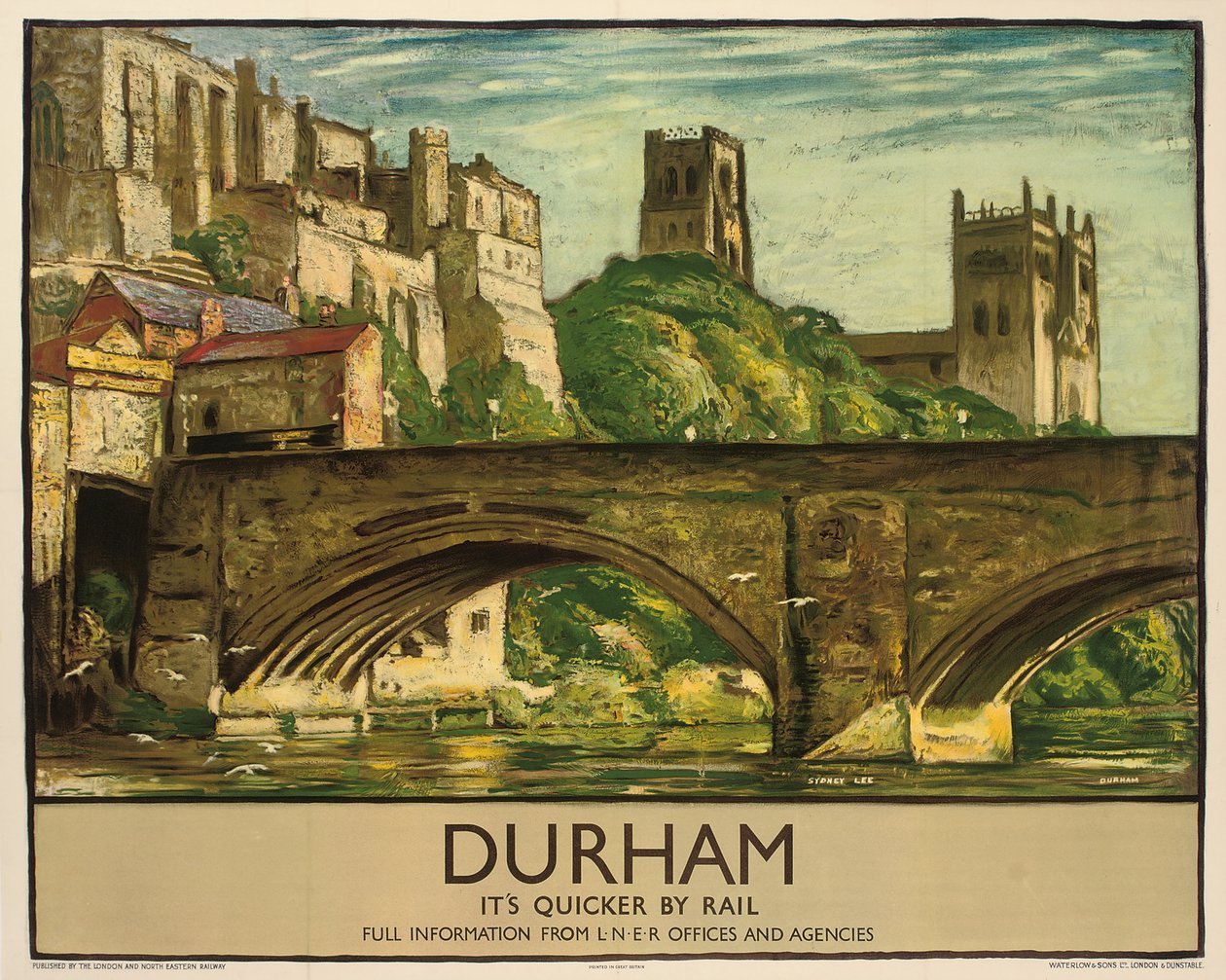A British Railways 1935 körüli Durhamet reklámozó plakátja (színes litográfia) alkotó: Sydney Lee