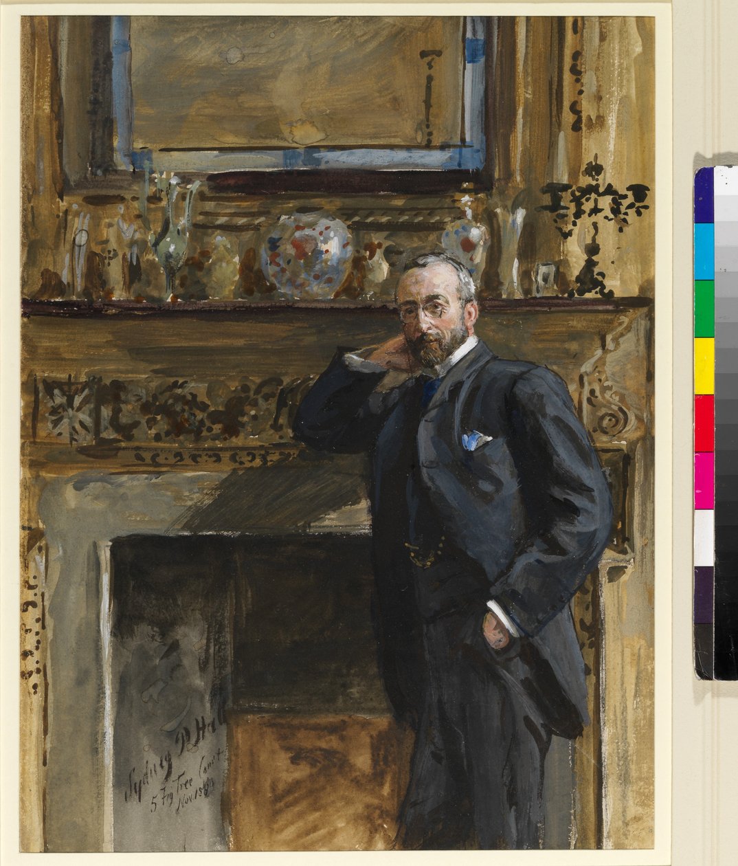 Úriember a Fügefa udvar 5. szám alatti belső térben, 1890 alkotó: Sydney Prior Hall