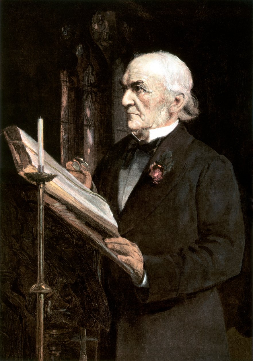 „Mr Gladstone felolvassa a leckéket a Hawarden templomban”, 19. század vége. alkotó: Sydney Prior Hall