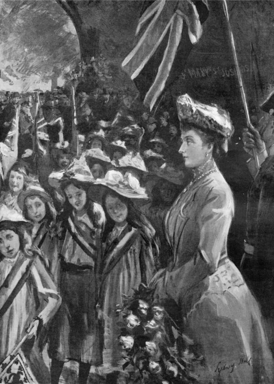 Louise hercegnő húszezer gyerekről ír a Battersea Parkban, illusztráció a 