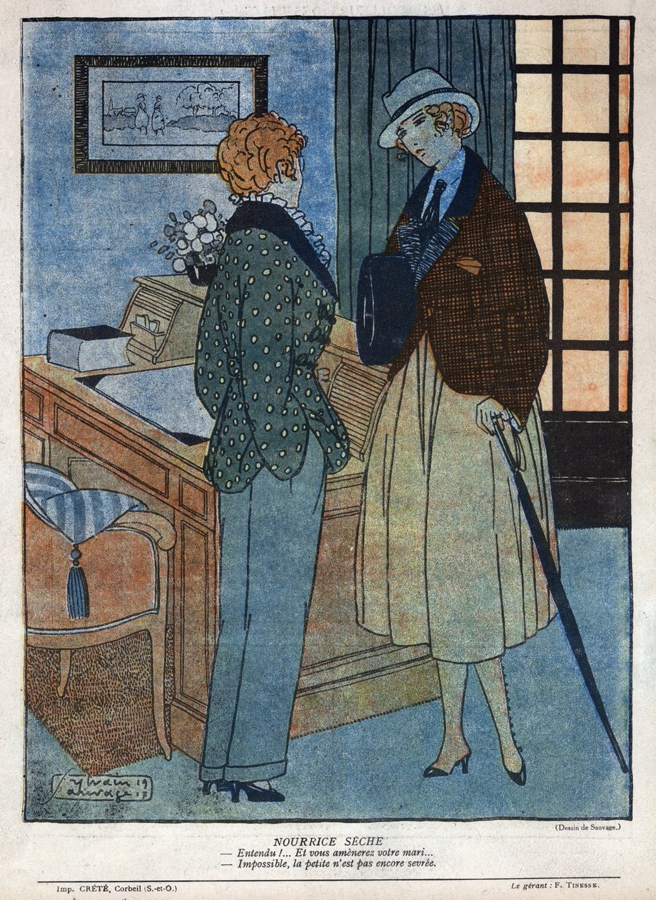 Illusztráció Andre Birabeau (1890-1974) és Marcel Hervieu „Elles tirera” című színházi darabjának jelenetéről a „La baionnette” című filmben, 124. november 15. alkotó: Sylvain Sauvage