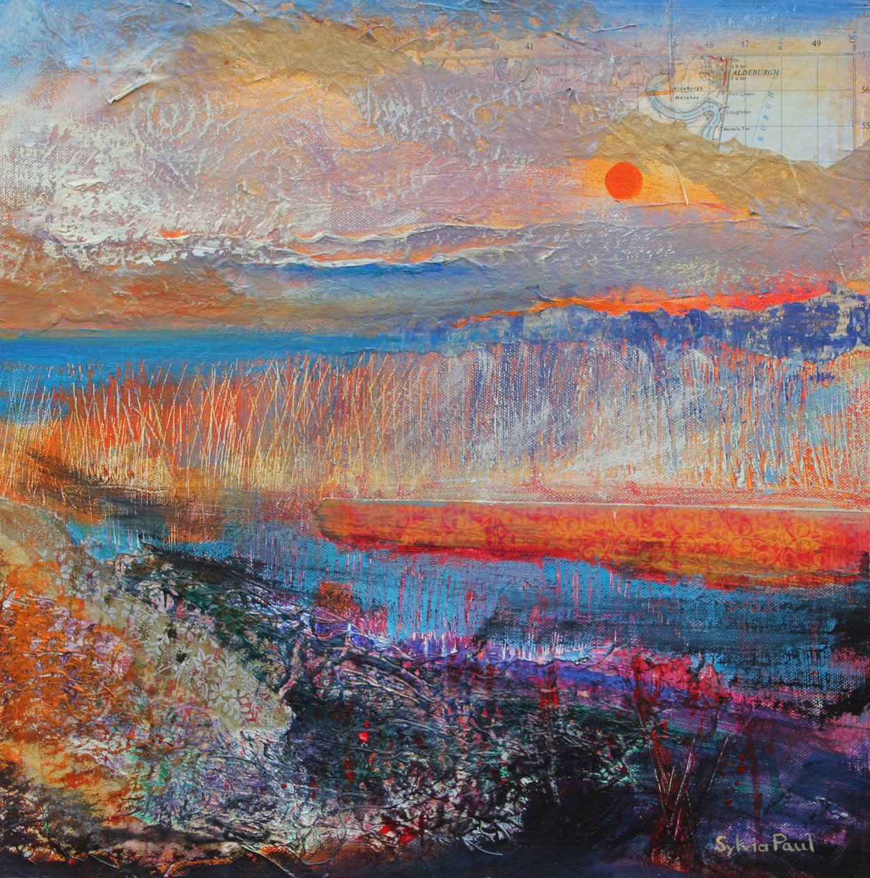 Marsh Sunset 2013, akril papír kollázs alkotó: Sylvia Paul