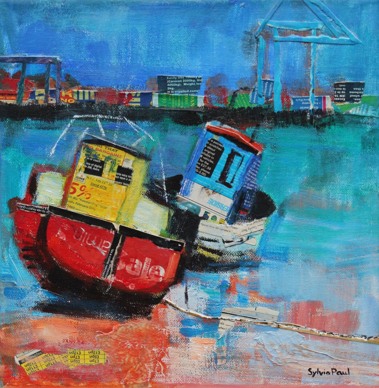 Two Jolly Fishing Boats 2012, akrilpapír kollázs alkotó: Sylvia Paul