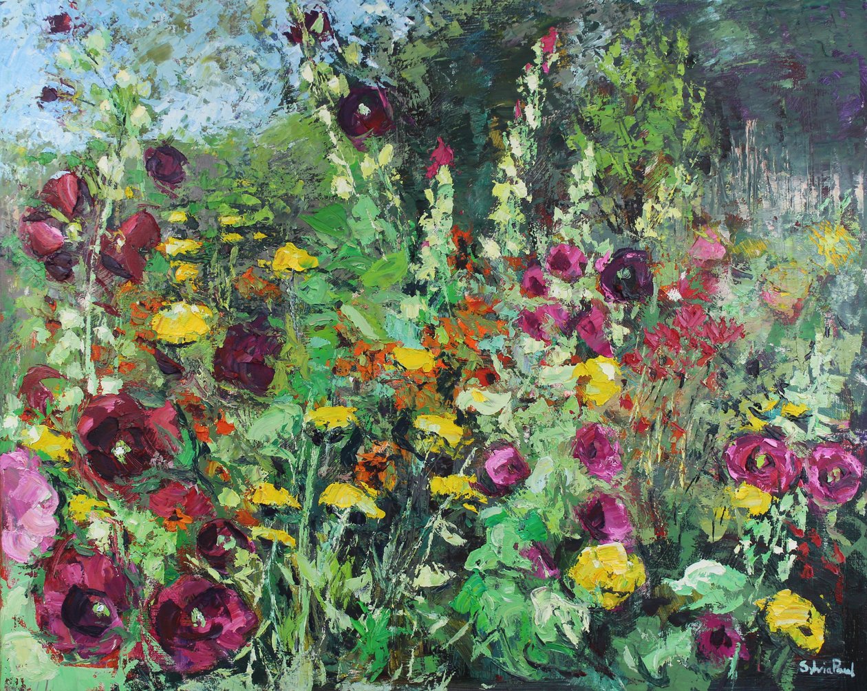 Hollyhock Garden, 2021 (olaj, vászon) alkotó: Sylvia Paul