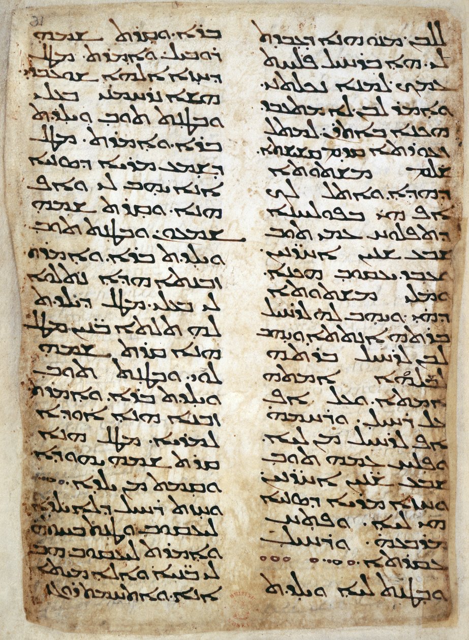 Hozzáadás. 14425, f.31, Szövegoldal a Pentateuchból. (Genesis, Exodus, Numbers, Deuteronomy), 464 (vellum) alkotó: Syrian Syrian