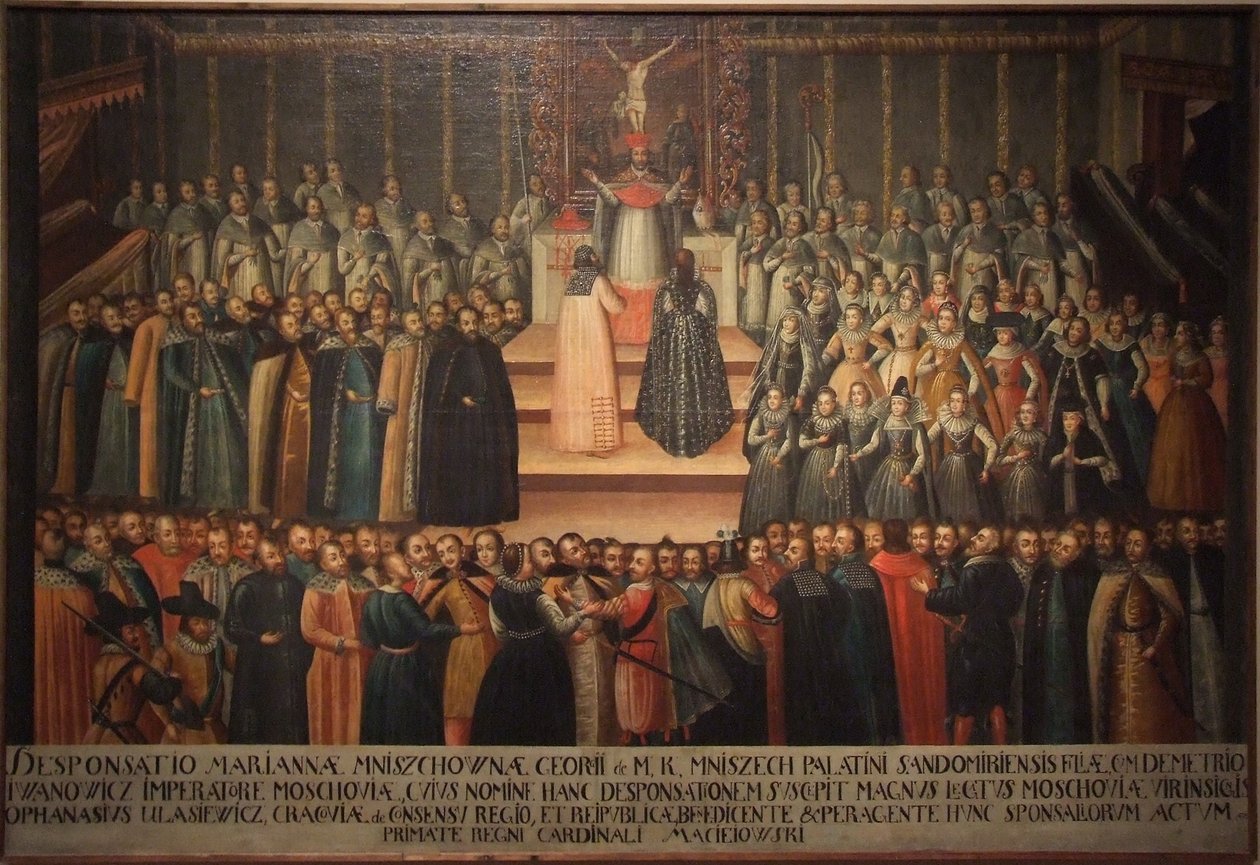 Marina Mniszech és Hamis Demetrius eljegyzése Krakkóban 1605. november 12-én, Earl alkotó: Szymon Boguszowicz