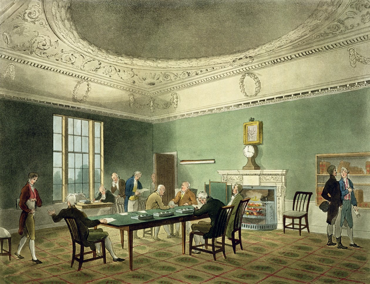 Kereskedelmi Hivatal, Ackermann London mikrokozmoszából, Thomas Sunderland (1798-ban született) metszete, 1809 (aquatinta). alkotó: Pugin and Rowlandson