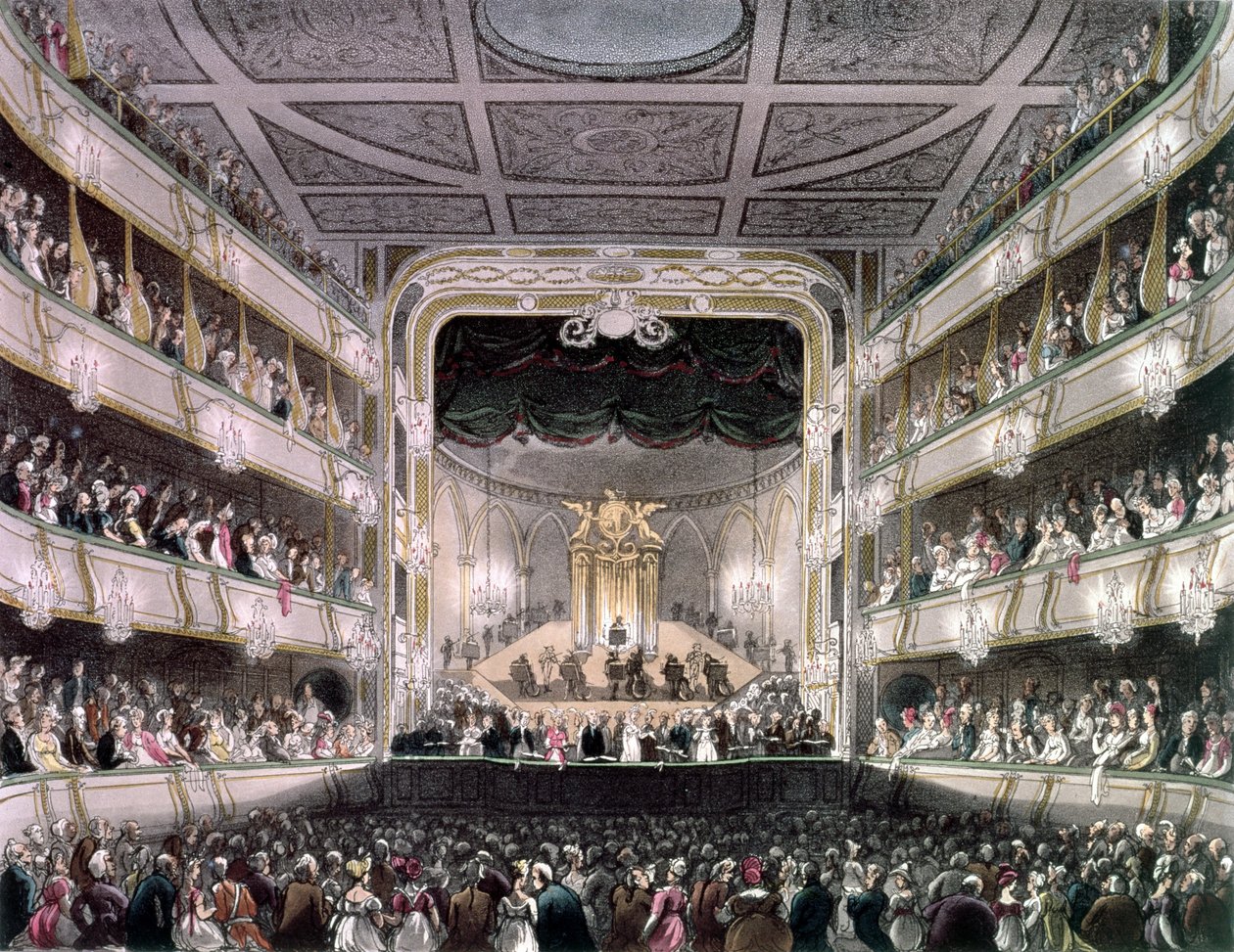Covent Garden Színház, 1808, „Ackermann londoni mikrokozmosza” című művéből, J. Bluck (fl. 1791-1831) metszetéből (akvatinta) alkotó: Pugin and Rowlandson
