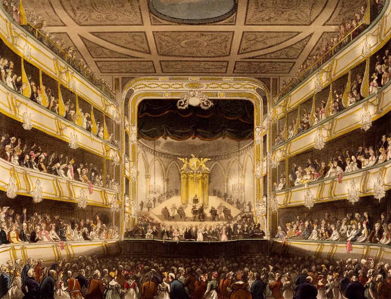 Covent Garden Színház, R. Ackermann „London mikrokozmosza” című művéből, 1808 alkotó: Pugin and Rowlandson