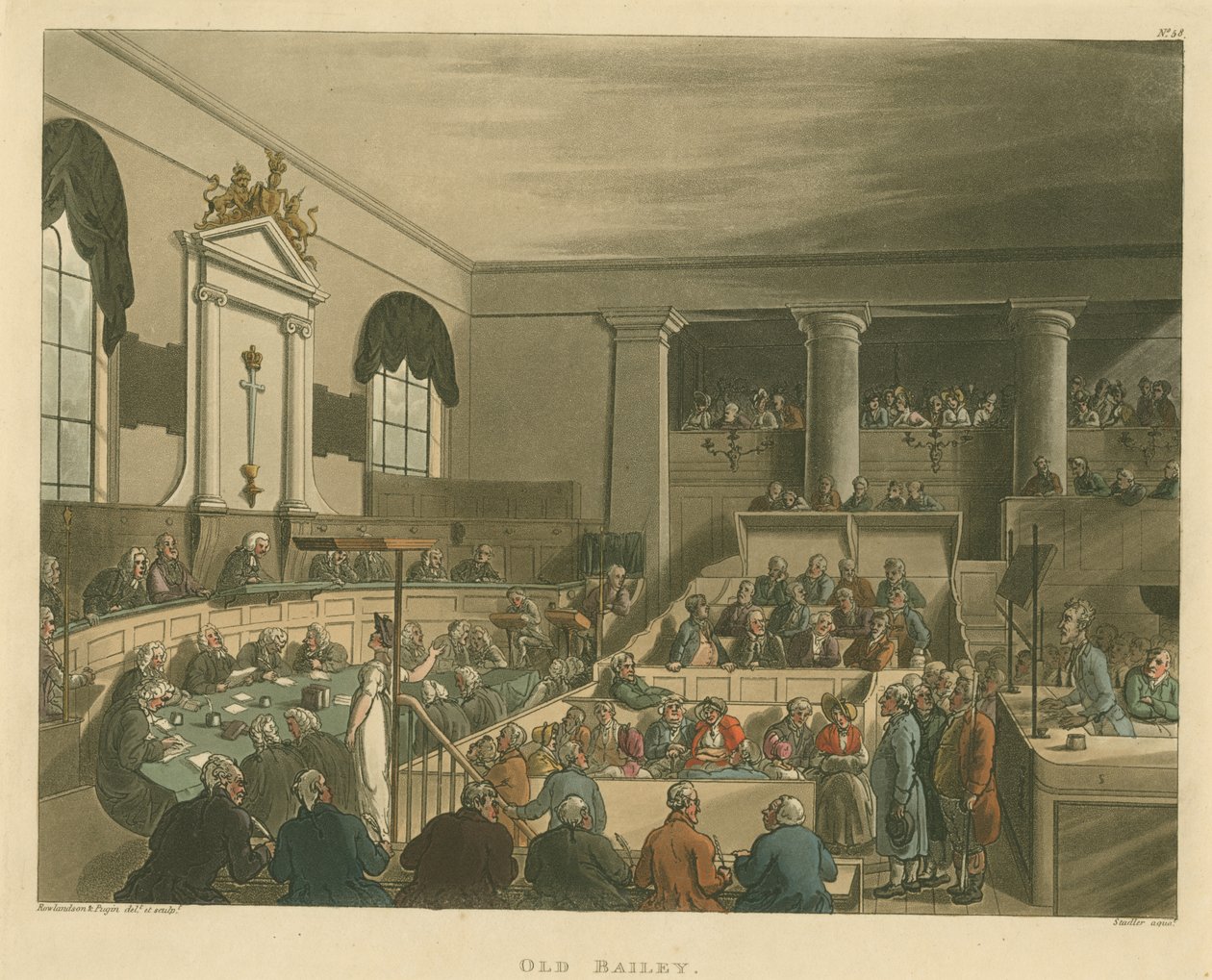 Old Bailey, 1809 (akvatinta) alkotó: Pugin and Rowlandson
