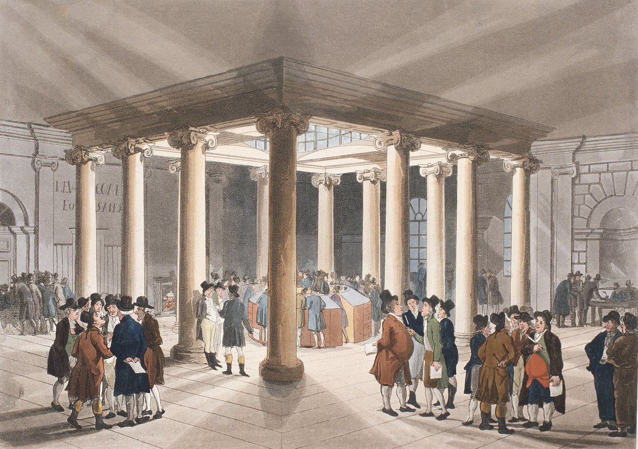 A Széntőzsde, Alsó-Temze Street Ackermann „London mikrokozmoszából” alkotó: Pugin and Rowlandson