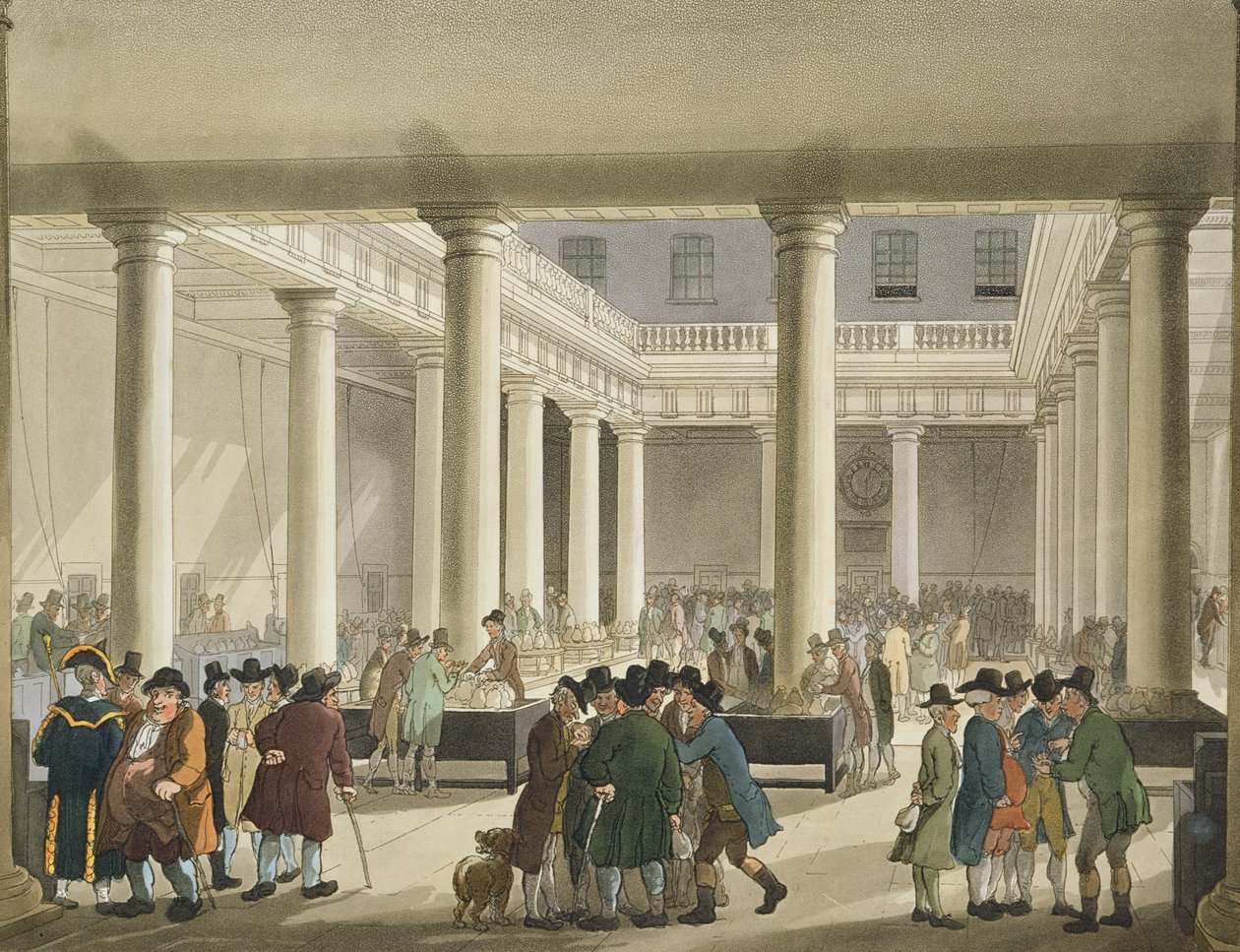 A kukoricabörze Ackermann „London mikrokozmoszából”, 1808 (akvatinta) alkotó: Pugin and Rowlandson