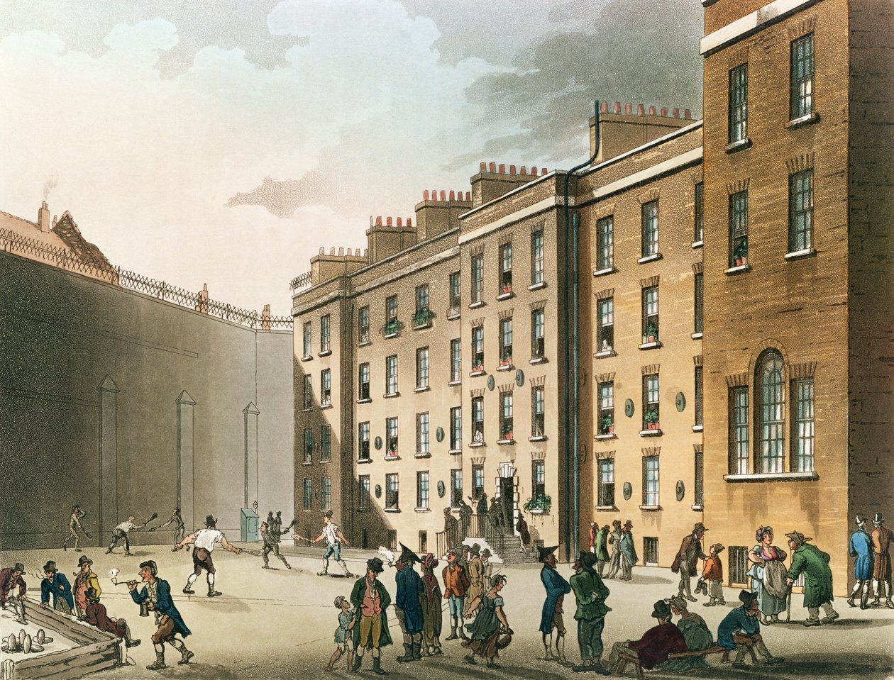 A Fleet Prison Ackermann „London mikrokozmosza” című művéből, II. kötet, 1809 (akvatinta) alkotó: Pugin and Rowlandson