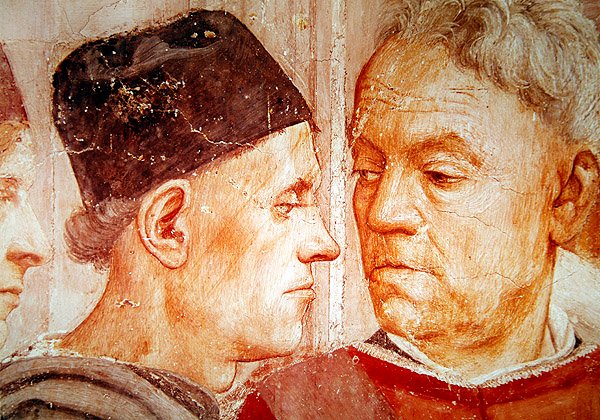 Részlet a méltóságokról, Theophilus fiának felneveléséből és Antiókhia első püspökeként trónoló Szent Péterből, 1427 körül és 1484-85 körül alkotó: Tommaso Masaccio