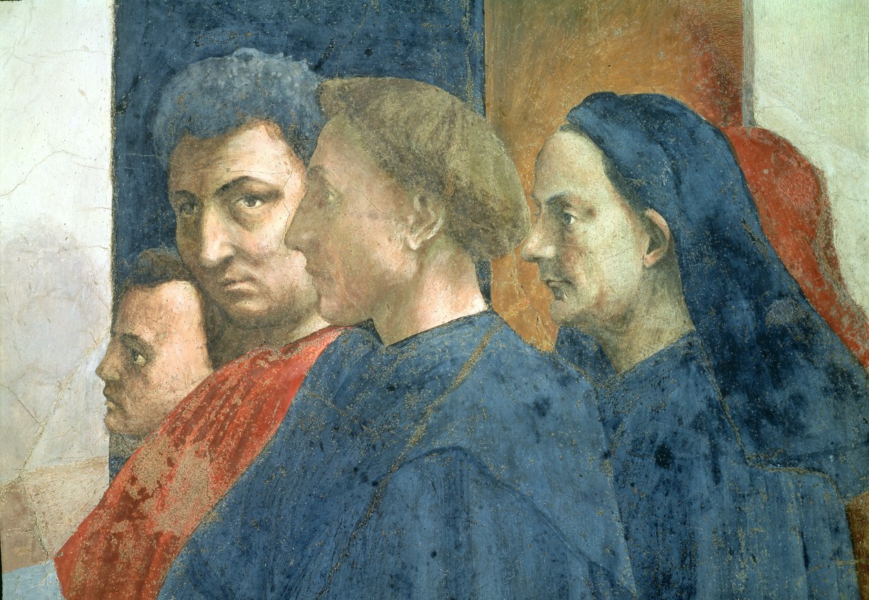 Theophilus fiának, Antiókhia királyának feltámasztása és Antiochia első püspökeként trónoló Szent Péter (arcok részlete a tömeg jobb szélén) 1427 és 1480 körül (lásd még: 63302) alkotó: Tommaso Masaccio