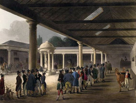 Tattersalls Horse Repository a londoni Ackermanns Microcosmtól alkotó: T. and Pugin Rowlandson