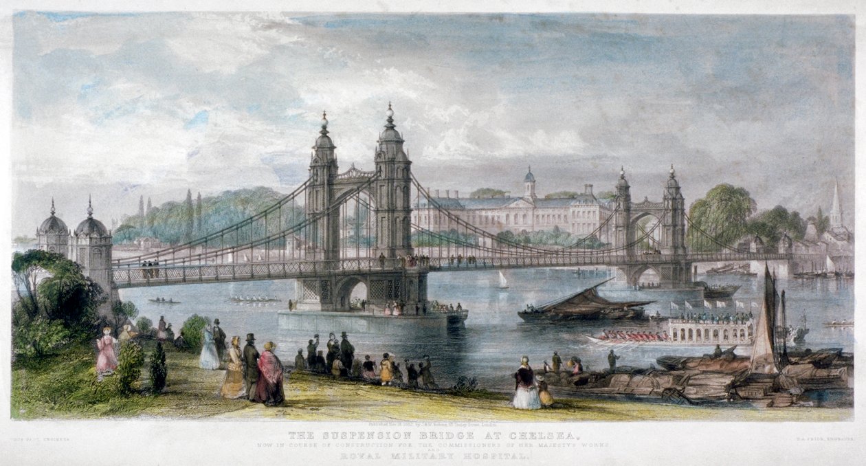 Kilátás a londoni Chelsea függőhídjára, 1852. alkotó: TA Prior