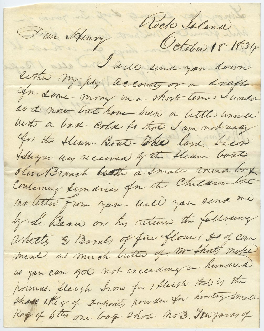 Levél aláírva T.F. Smith, Rock Island, Henry Chouteau -hoz, St. Louis, Mo., 1834. október 18 alkotó: T.F. Smith