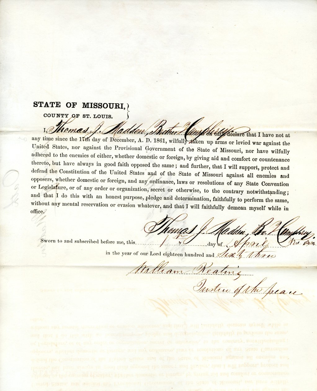 Thomas J. Madden hűség esküje Missouri államból, St. Louis megyéből alkotó: T.J. Madden