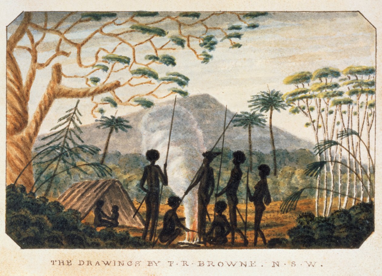 Őslakosok csoportja tábortűz körül, 1813 alkotó: T.R. Browne