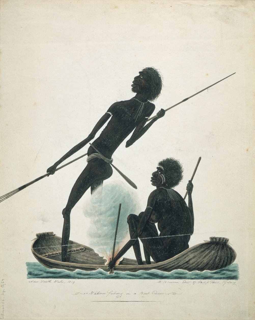 Bark-kenuban horgászó bennszülöttek, 1819 alkotó: T.R. Browne