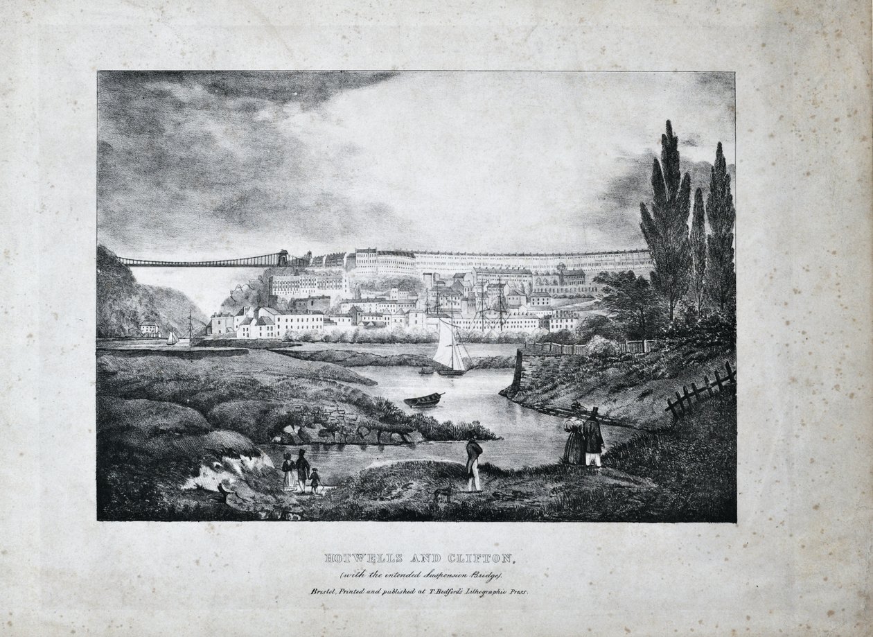 Hotwells és Clifton, 1831 körül (litó, papír) alkotó: T. Bedford