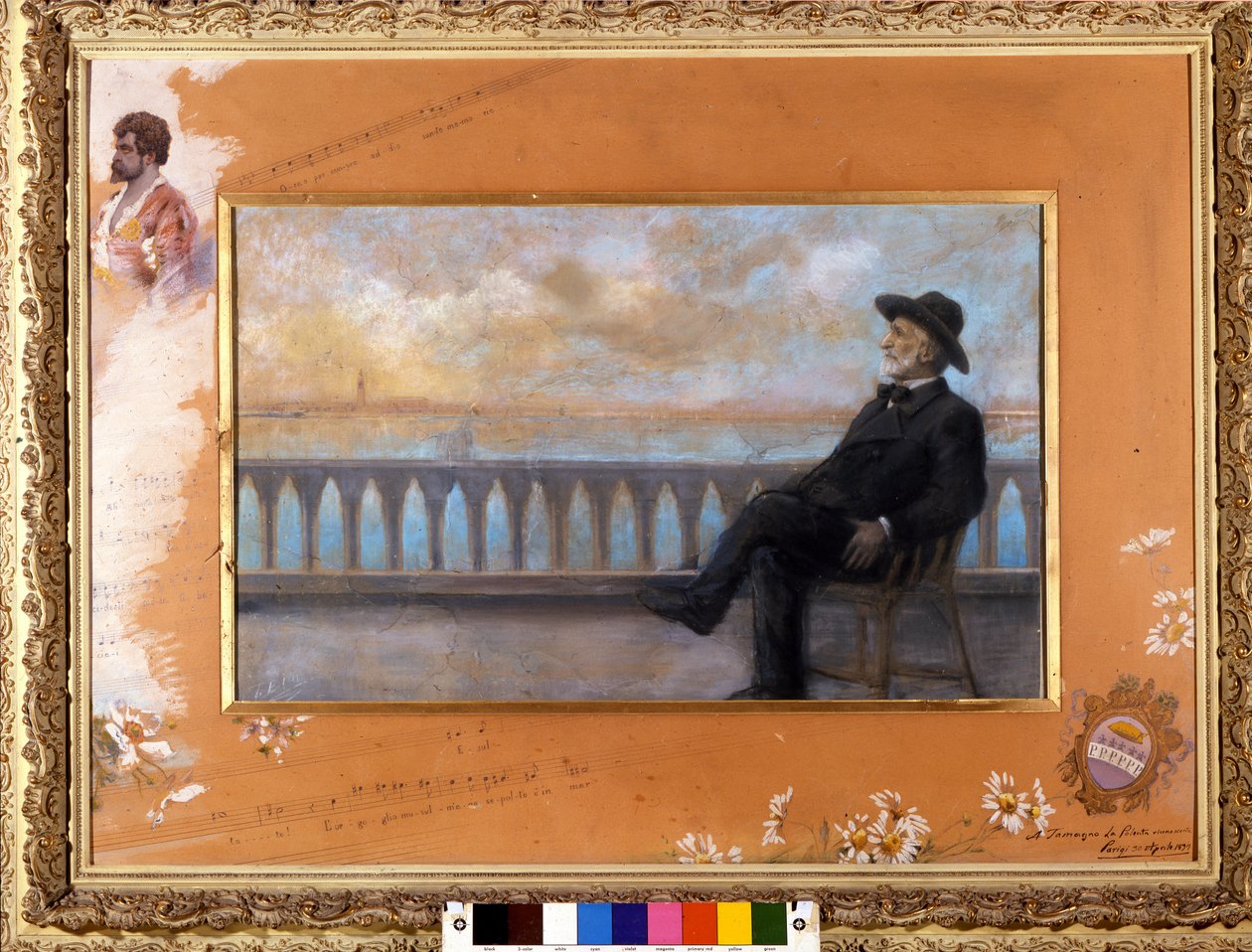 Giuseppe Verdi olasz zeneszerző (1813-1901) portréja Velencében. T. Bianco pasztellje, amelyet a zeneszerző Tamagno énekesnek adományozott 1897-ben. alkotó: T. Bianco
