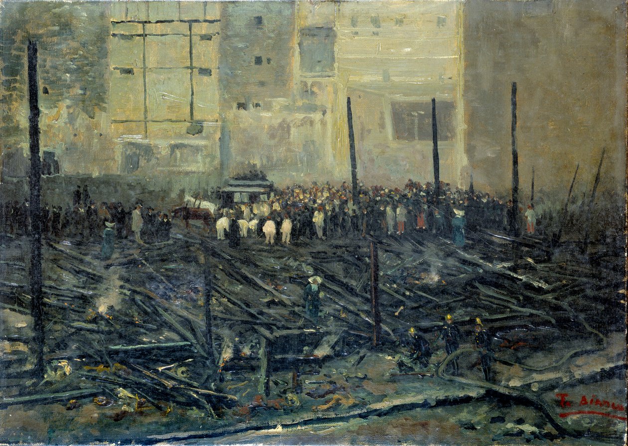 A Jótékonysági Bazár az 1897.04.05-i tűzvész után T. Bianco festménye (XIX. század) 1897 Párizs, Musee Carnavalet alkotó: T. Bianco