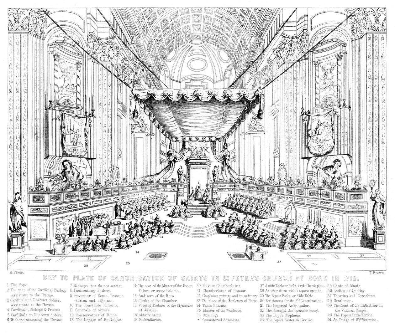 A szentek szentté avatása a római Szent Péter-templomban, 1712. alkotó: T. Brown