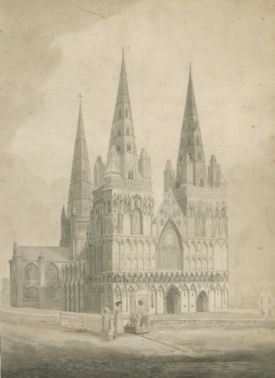 Lichfield katedrális – Nyugati front: szépia rajz, nd [1782] alkotó: T Carter