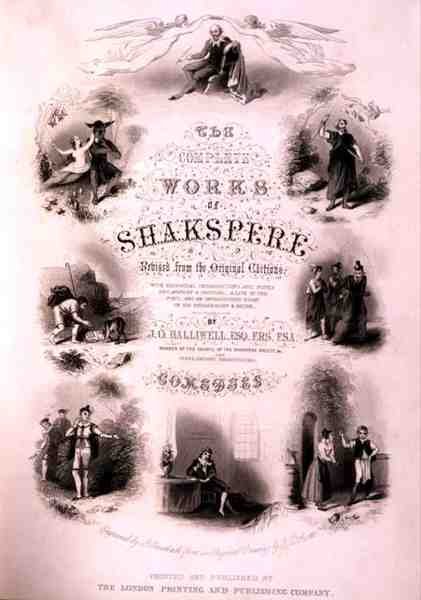 A „Shakespeare teljes műveinek” előlapja, J. O. Halliwell által átdolgozott, G. Greatbach metszet (metszet) alkotó: T. D. (after) Scott