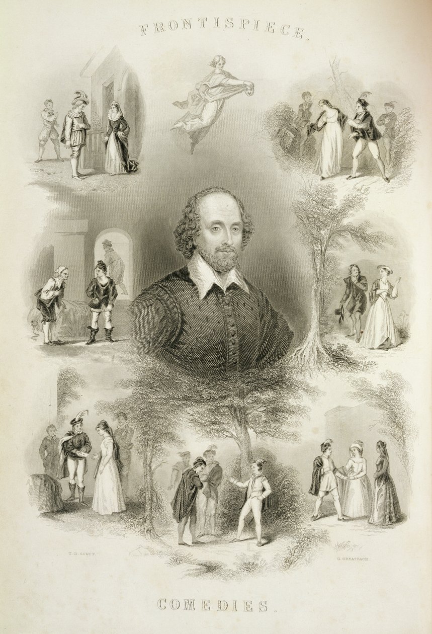A „Vígjátékok” előképe, „Shakespeare teljes műveiből”, J. O. Halliwell átdolgozta, G. Greatbach metszet, 19. század alkotó: T. D. Scott