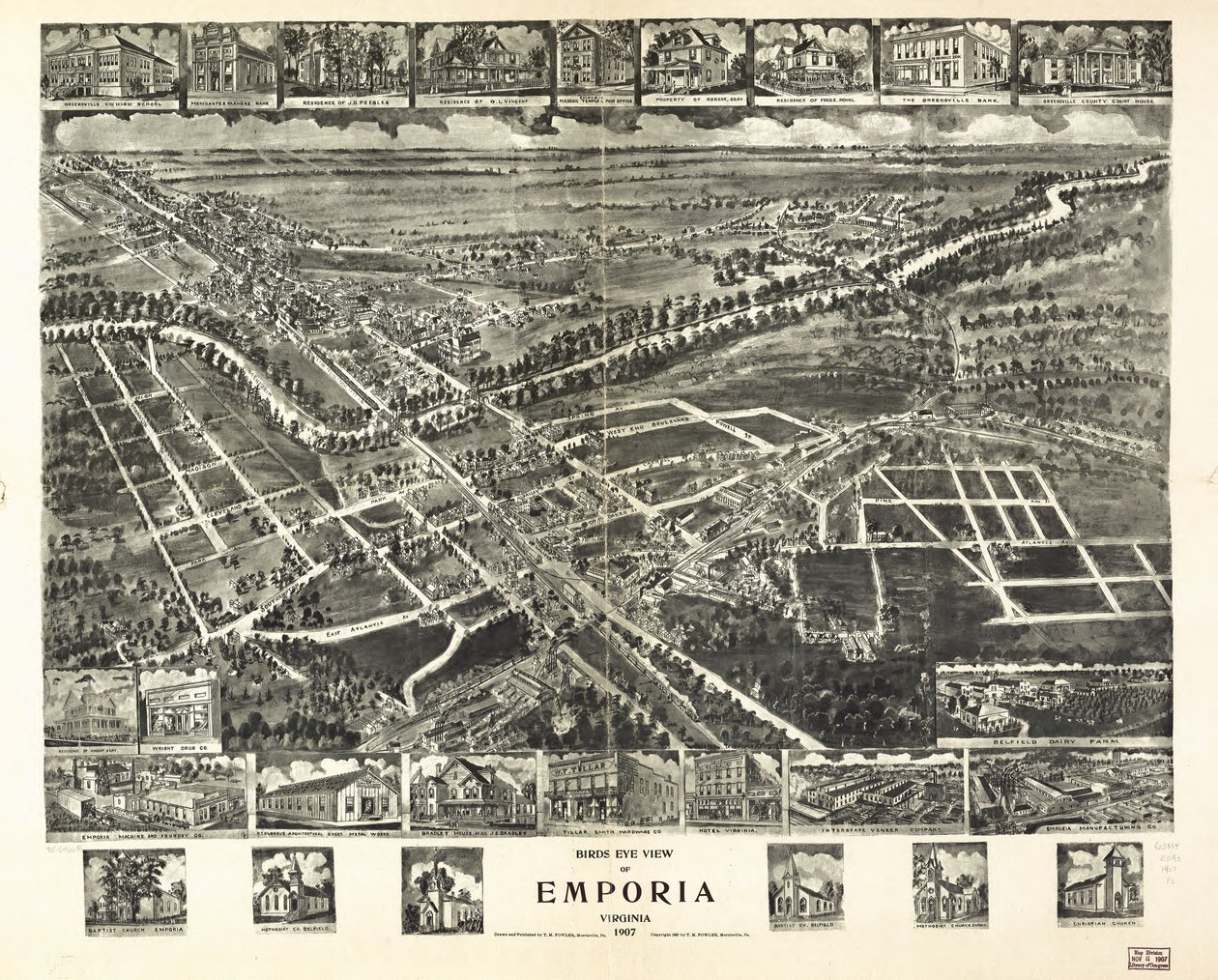 Emporia madártávlatból, Virginia államban 1907. alkotó: T. M. Fowler